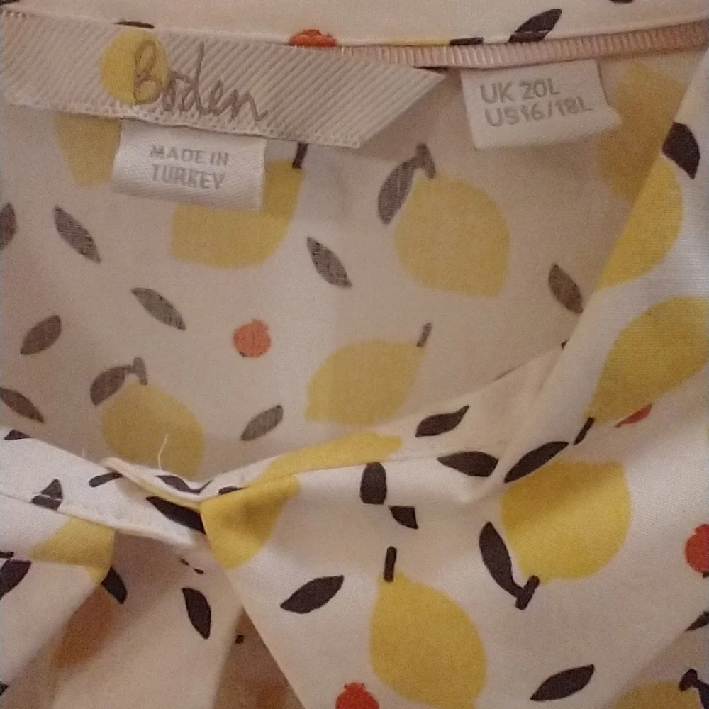 Boden White Lemon-Print Midi Dress with Yellow and Coral Accents - Picture 8 of 8